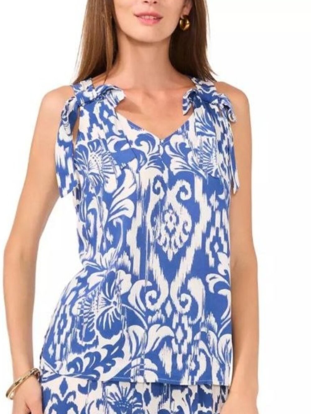 $59 Vince Camuto  Women's Printed V-Neck Tie-Strap Sleeveless Top Size XS